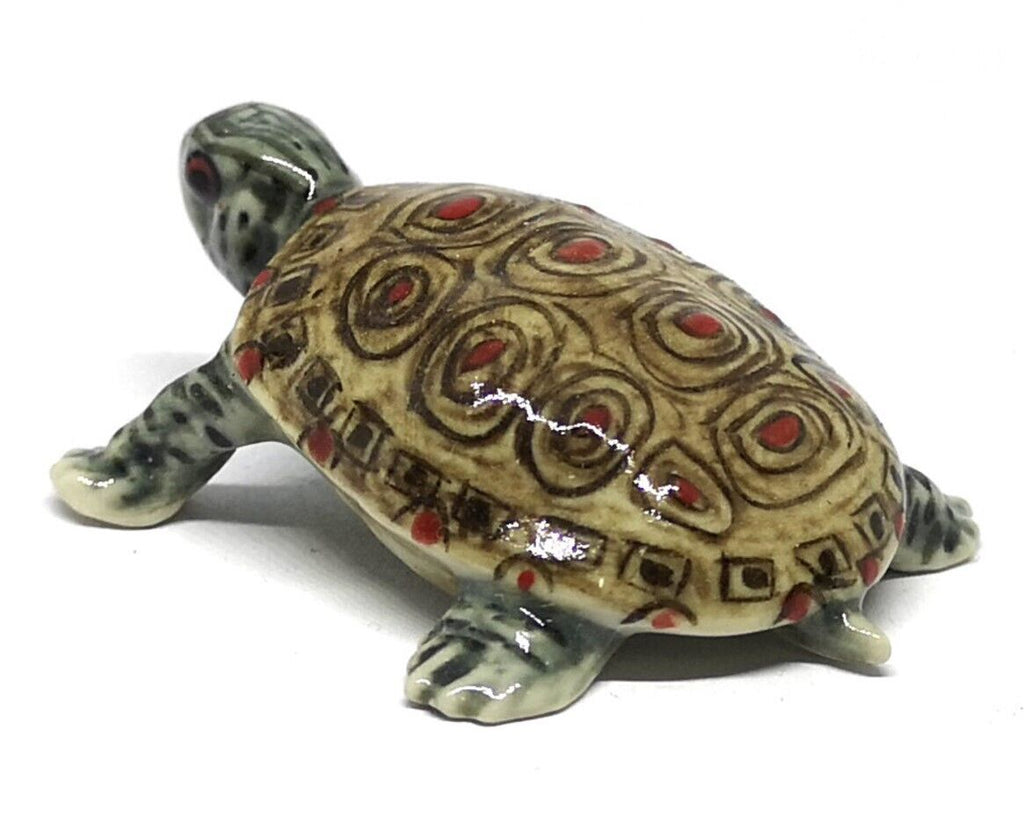 Painted Turtle Logger Head Tourtise Ceramic Miniature Figurine Porcelain Animal