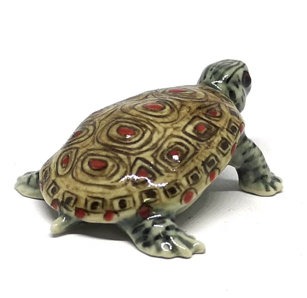Painted Turtle Logger Head Tourtise Ceramic Miniature Figurine Porcelain Animal