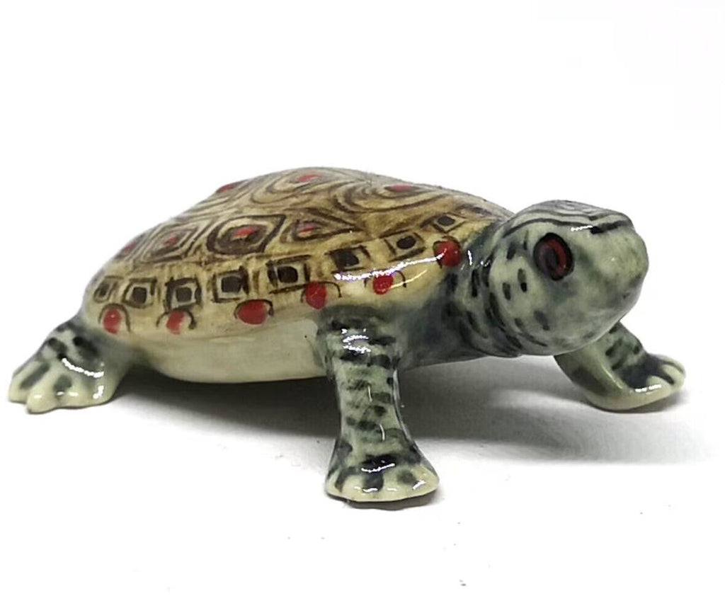 Painted Turtle Logger Head Tourtise Ceramic Miniature Figurine Porcelain Animal