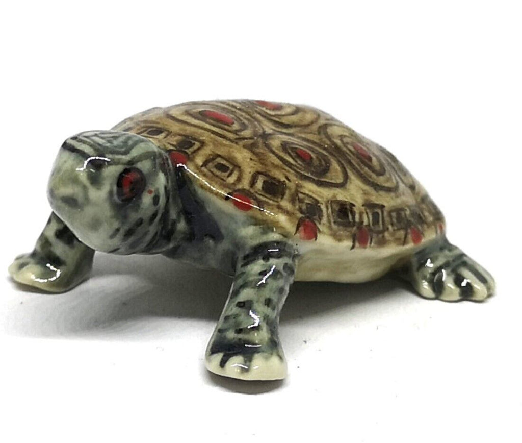 Painted Turtle Logger Head Tourtise Ceramic Miniature Figurine Porcelain Animal
