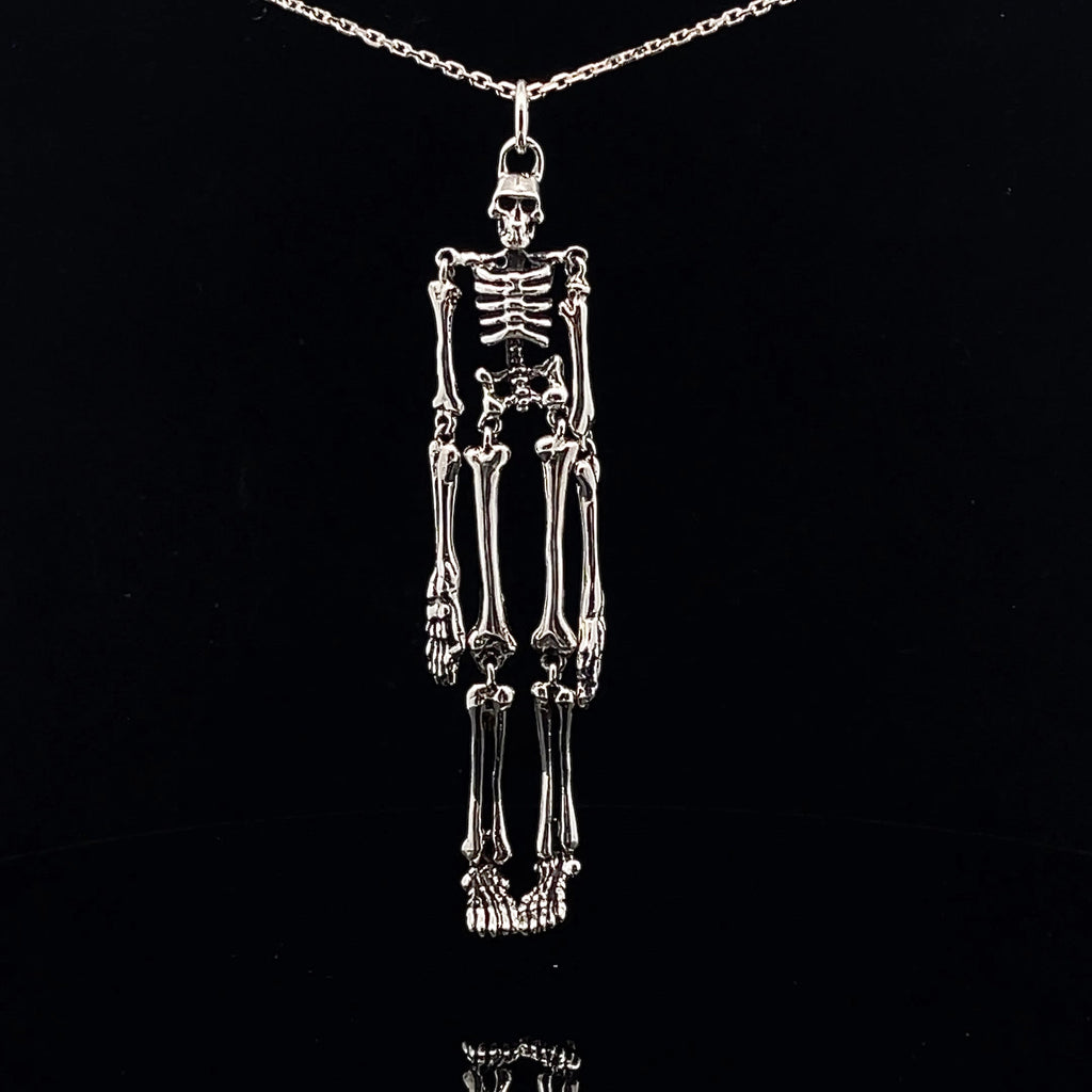 925 Sterling Moving Skeleton Dangling Pendant & Necklace Handmade Skull Jewelry