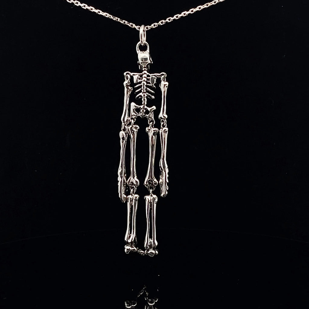 925 Sterling Moving Skeleton Dangling Pendant & Necklace Handmade Skull Jewelry