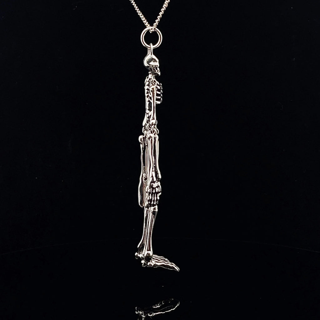 925 Sterling Moving Skeleton Dangling Pendant & Necklace Handmade Skull Jewelry