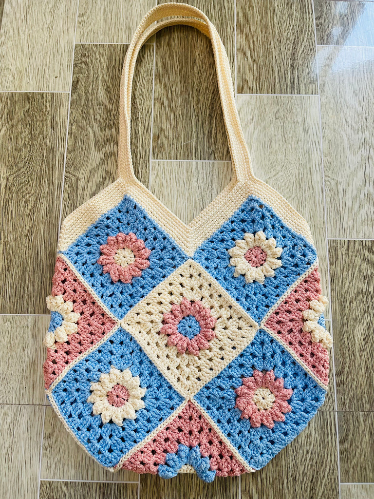 Round Crochet Bag NATURAL Flower Vintage Vibe Different Color NEW ASIA