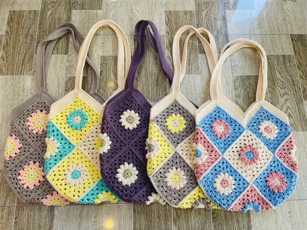 Round Crochet Bag NATURAL Flower Vintage Vibe Different Color NEW ASIA