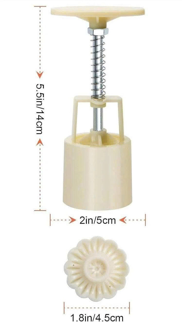 Mooncake Mould Set 50g – 6 Pattern Hand-Press Pastry Tools, Round Flower Mooncake Design