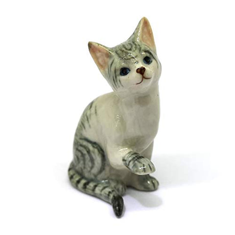 ZOOCRAFT Porcelain Brown Tiger Cat Figurine Handmade Miniatures Collectible Ceramic