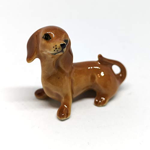 Dachshund Dog Figurine Brown Ceramic Animals Hand Painted Porcelain Miniatures Collectible