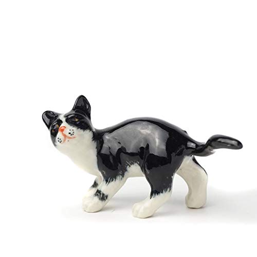 Black Cat Figurine Ceramic Animal Miniature Handcrafted Kitten Gift Decor DIY Craft Design Collectible
