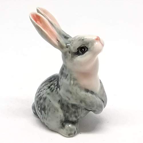 Porcelain Rabbit Bunny Figurine Gray Hand Painted Ceramic Miniature Collectible