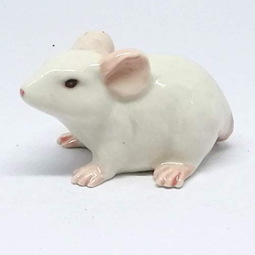 Ceramic Mouse Rat Figurine White Animal Hand Painted Porcelain Collectible Decor