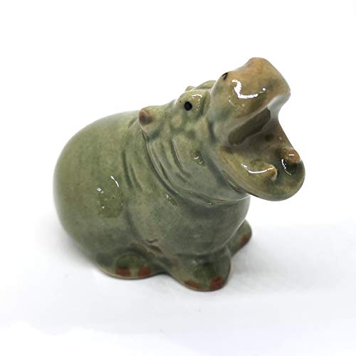 ZOOCRAFT Ceramic Hippo Figurine Sitting Hand Painted Porcelain Terrarium Garden Decor Collectibles