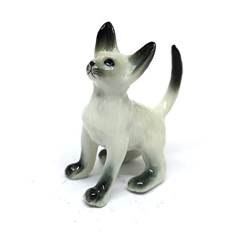 Siamese Cat Statue Ceramic Figurine Mini Hand Painted Collectible Porcelain