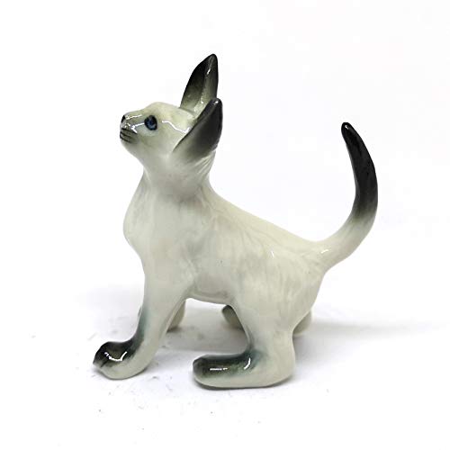 Siamese Cat Statue Ceramic Figurine Mini Hand Painted Collectible Porcelain
