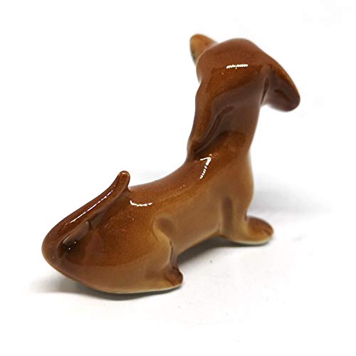 Dachshund Dog Figurine Brown Ceramic Animals Hand Painted Porcelain Miniatures Collectible