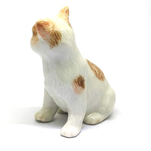 ZOOCRAFT Ceramic Cat Figurine Porcelain Handmade Miniatures Collectible White Brown Sitting