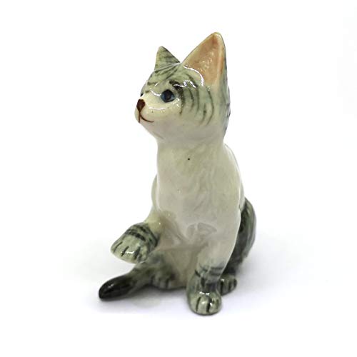 ZOOCRAFT Collectible Ceramic Tabby Cat Figurine Gray Collectible Dollhouse Miniatures Gift for Cat Lovers
