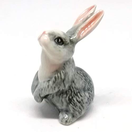 Porcelain Rabbit Bunny Figurine Gray Hand Painted Ceramic Miniature Collectible