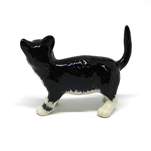 Porcelain Black Cat Figurine Handmade Dollhouse Miniatures Ceramic Pottery