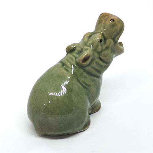 Ceramic Hippo Figurine Sitting Hand Painted Porcelain Terrarium Garden Decor Collectibles