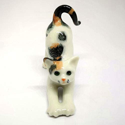 Miniature Cat Figurine Collectible Ceramic Cute Dollhouse Hand Painted Porcelain Animal Statue