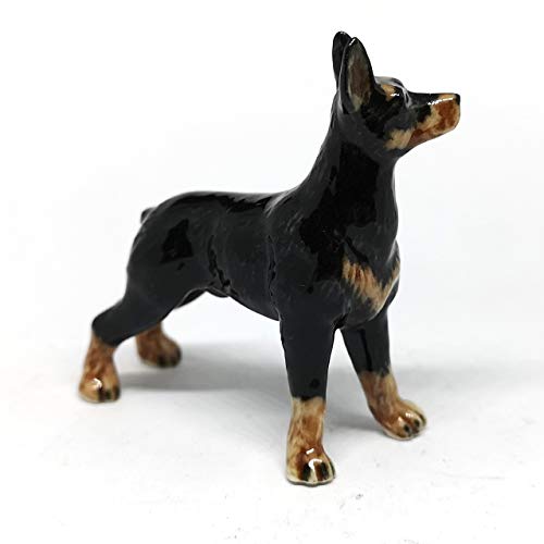 Ceramic Doberman Pinscher Dog Figurine Hand Painted Miniature Collectible Statue Standing