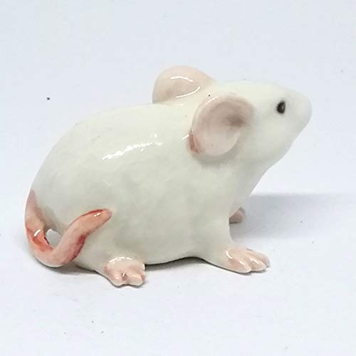 Ceramic Mouse Rat Figurine White Animal Hand Painted Porcelain Collectible Decor