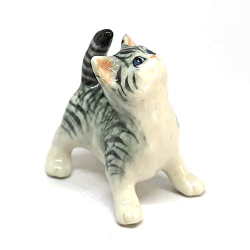 Porcelain Fat Baby Tabby Kitten Cat Figurine Gray Handmade Ceramic Miniatures Decor Collectibles