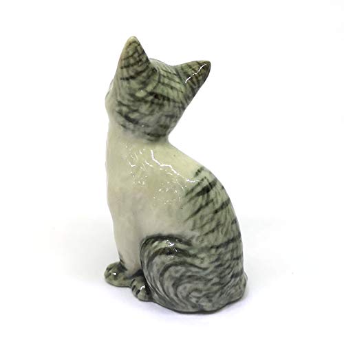Collectible Ceramic Tabby Cat Figurine Gray Collectible Dollhouse Miniatures Gift for Cat Lovers