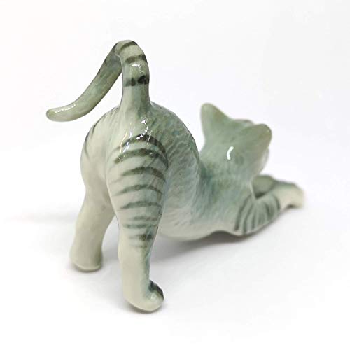 Collectible Gray & Brown Yoga Cat Figurine Ceramic Hand-Painted Home Decor