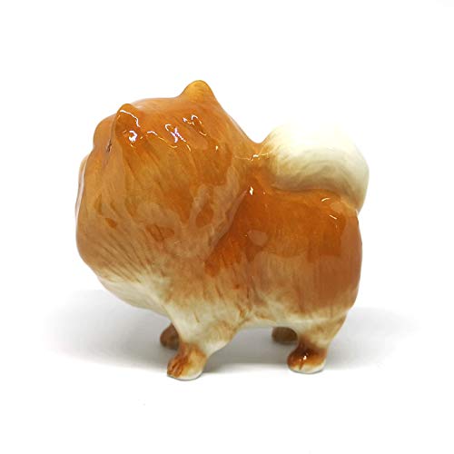 ZOOCRAFT Ceramic Miniatures Figurine Pomeranian Dogs Statue Standing Brown Pets Lovers Collectible
