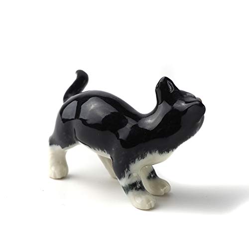 Black Cat Figurine Ceramic Animal Miniature Handcrafted Kitten Gift Decor DIY Craft Design Collectible