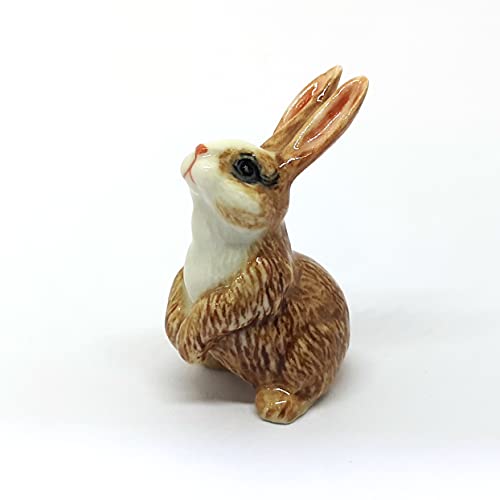 Porcelain Rabbit Bunny Figurine Brown Hand Painted Ceramic Miniature Terrarium Decor