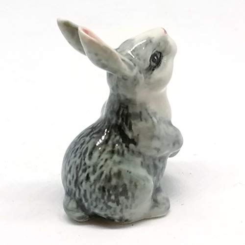 Porcelain Rabbit Bunny Figurine Gray Hand Painted Ceramic Miniature Collectible