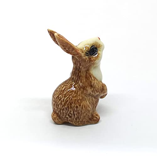 Porcelain Rabbit Bunny Figurine Brown Hand Painted Ceramic Miniature Terrarium Decor