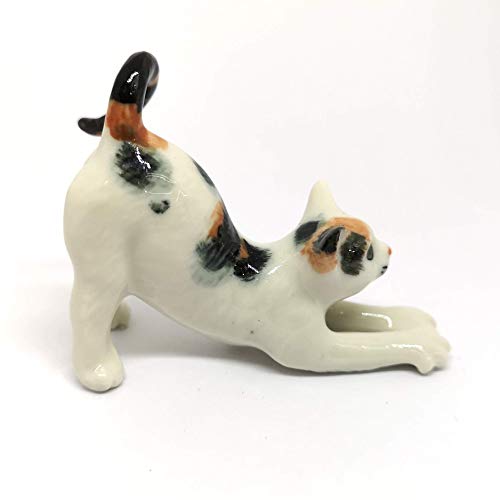 Miniature Cat Figurine Collectible Ceramic Cute Dollhouse Hand Painted Porcelain Animal Statue