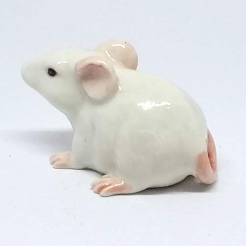 Ceramic Mouse Rat Figurine White Animal Hand Painted Porcelain Collectible Decor