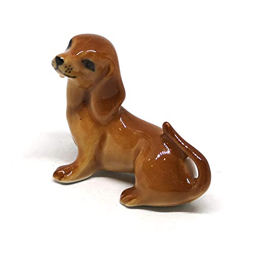 Dachshund Dog Figurine Brown Ceramic Animals Hand Painted Porcelain Miniatures Collectible