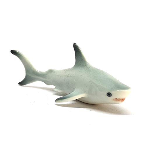 Shark Figurine Ceramic Fish Hand Paint Miniature Craft Collectible