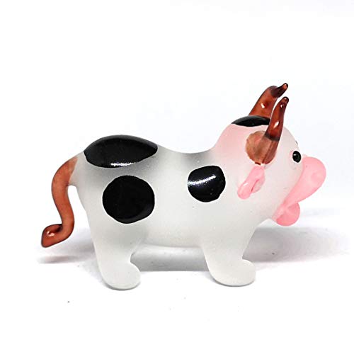 Hand Blown Glass Cow Figurine Black Farm Animal DIY Craft Collectible Home Decor