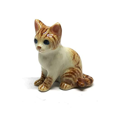 ZOOCRAFT Porcelain Brown Tiger Cat Figurine Handmade Miniatures Collectible Ceramic