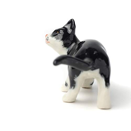 Black Cat Figurine Ceramic Animal Miniature Handcrafted Kitten Gift Decor DIY Craft Design Collectible