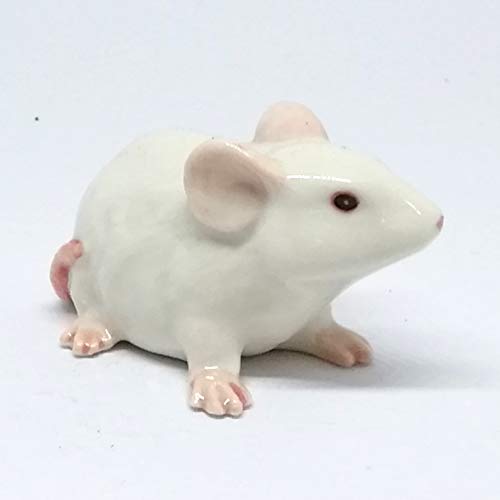Ceramic Mouse Rat Figurine White Animal Hand Painted Porcelain Collectible Decor