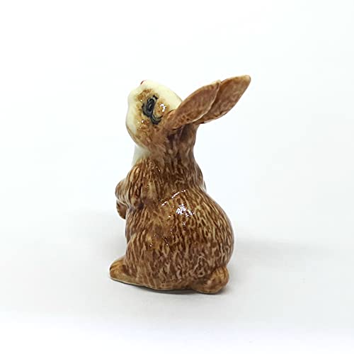 Porcelain Rabbit Bunny Figurine Brown Hand Painted Ceramic Miniature Terrarium Decor