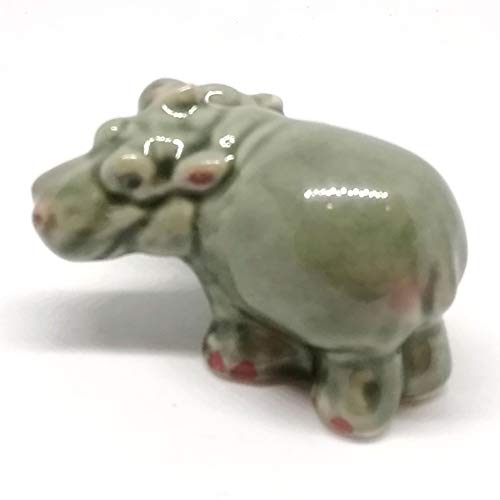 Ceramic Hippo Figurine Mom and Baby Hand Painted Porcelain Terrarium Garden Decor Collectibles