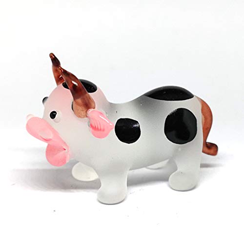 Hand Blown Glass Cow Figurine Black Farm Animal DIY Craft Collectible Home Decor
