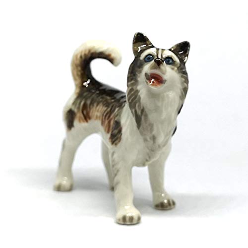 Cute Alaskan Dog Figurine Ceramic Craft Miniatures Animal Collectible Standing