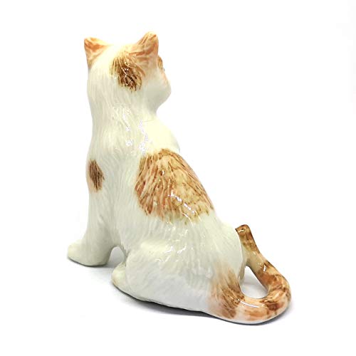 ZOOCRAFT Ceramic Cat Figurine Porcelain Handmade Miniatures Collectible White Brown Sitting