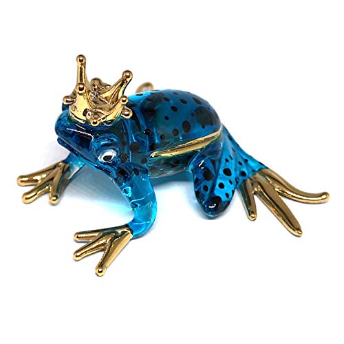 Prince Frog Glass Figurines Collectibles Blue Hand Blown Painted Art Animals Miniature Garden Decor Statue Animal