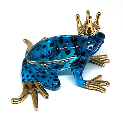 Prince Frog Glass Figurines Collectibles Blue Hand Blown Painted Art Animals Miniature Garden Decor Statue Animal